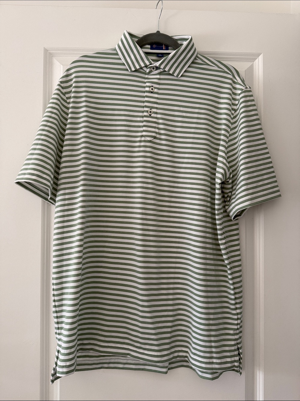 Striped Green & White Polo Shirt with Classic Collar